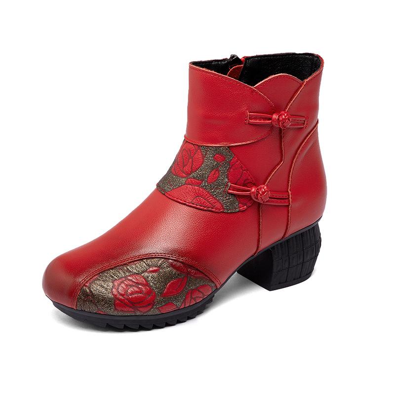 Winter retro new women's shoes wear non-slip short boots cowhide velvet cotton shoes women's Martin boots soft-soled boots