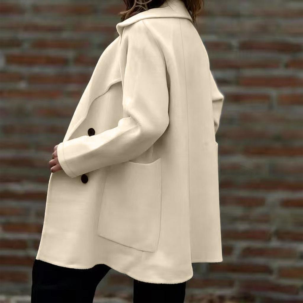 Women's Double-Breasted Long Sleeve Coat Loose Fit Winter Fall Fashion Outerwear