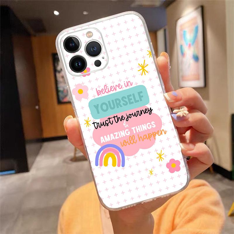 Brave Strength Motivation Quotes Transparent Case For iPhone 13 14 15 16 17 Air Pro Max Plus Mini Shockproof Cover