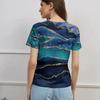 Women New Retro Harajuku Stripe Print V‑Neck Short Sleeve T‑Shirt Streetwear Casual Summer Pullover Top