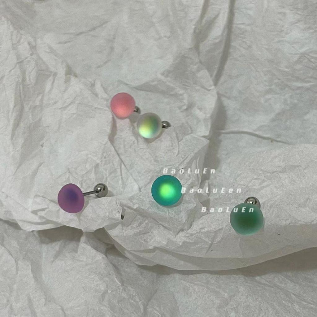 Frosted Titanium Cartilage Stud Earrings with Round Ball Screw Back - Trendy Hot Girl Jewelry