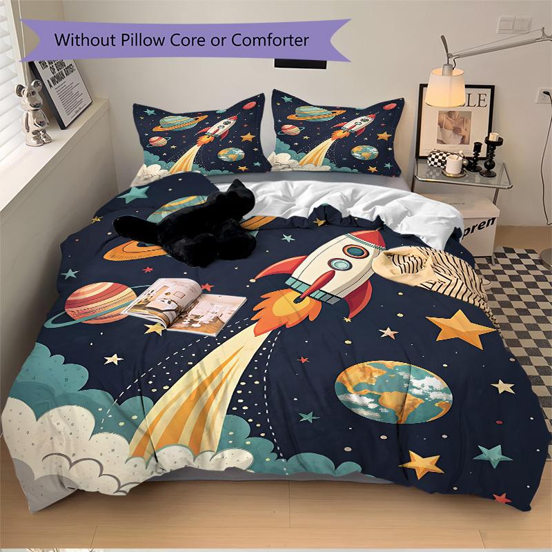 3pcs Space Adventure Bedding Set, Includes 1 Comforter + 2 Pillowcases, Without Pillow Inserts, Soft Comfortable, Lightweight Breathable021