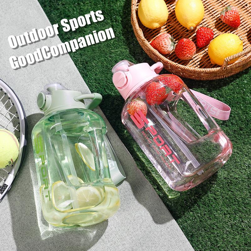 OLIKEI Wasserflasche für Fitnessstudio und Fitness, mit Griff und Strohhalm, großes Fassungsvermögen, Outdoor-Sport-Wasserflasche, BPA-frei, auslaufsicher, tragbar, Wasserkocher mit Sprungdeckel, 1,7 l/2,5 l