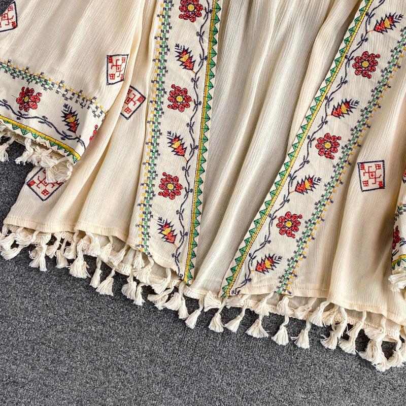 Letní dámská košile Bohémská dovolená Vyšívaný střapec Kardigan Pas Štíhlý Krátký