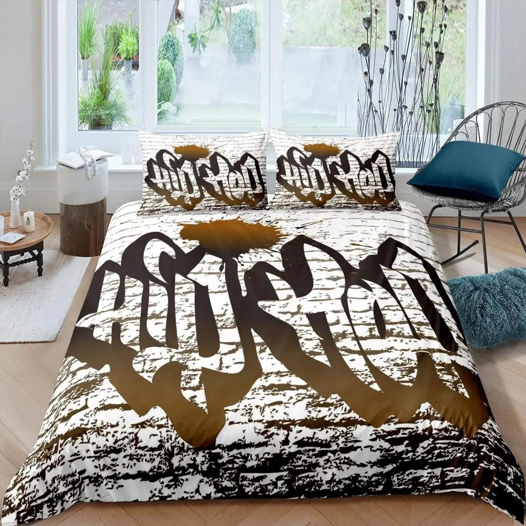 Hip Hop 90er Graffiti Bettbezug in voller Größe, Vintage Rollschuh-Bettwäscheset für Kinder Jugendliche, Hippie Musik Headset Bettdeckenbezug