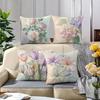 4Pcs Pastel Floral Throw Pillow Covers, Soft Watercolor Rose Hydrangea Tulip Daisy Print Cushion Cases, Spring Botanical Decor
