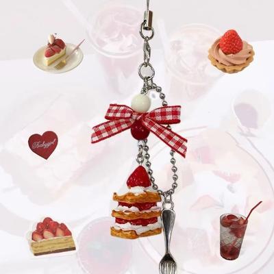 Retro Süßigkeiten Fance Dessert Handy-Anhänger Charme Kurz Cartoon Kuchen Schleife Schlüsselanhänger Band Kopfhörertaschen-Anhänger Niedliches Handyzubehör