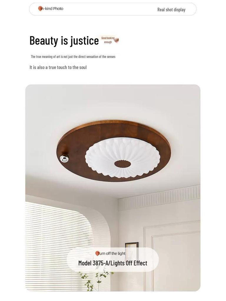 2025 Chinese-Japanese Solid Wood Ceiling Light for Bedroom and Dining Room
