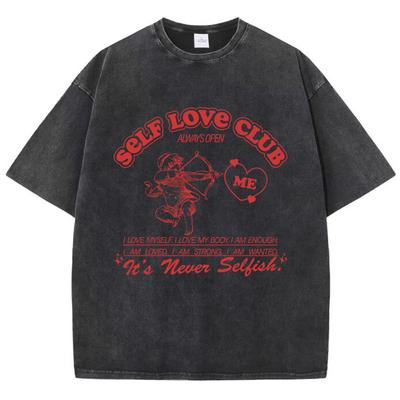 Street Women Cotton Washed T-Shirt Self Love Club Always Open Cupid'S Arrow Printing Tee Shirt Fashion Loose Tops Female Clothes