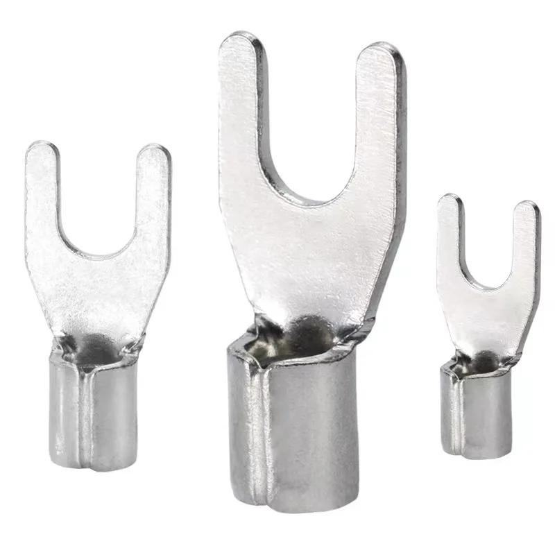 50PCS UT1.5 -10 Non-Insulated Ring Fork U-Type Terminal Tin-Plated Copper Terminals Assortment Kit Cable Wire Connector Crimp