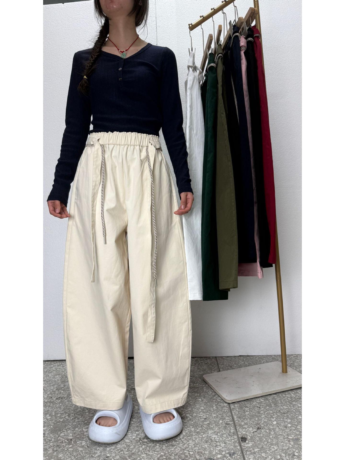 

2026 Korean Style High-Waisted Wide-Leg Lace-Up Casual Pants for Women X-Large бежевый