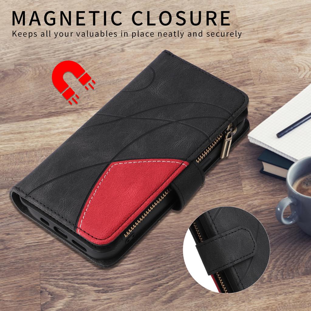 For iPhone 17 Pro Max Leather Case with Strap Zipper 9 Card Slot Phone Cover Stand
