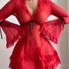 Europe and the United States New Sexy Mesh Perspective Pure Desire Spice Girl Long-sleeved Erotic Underwear Set