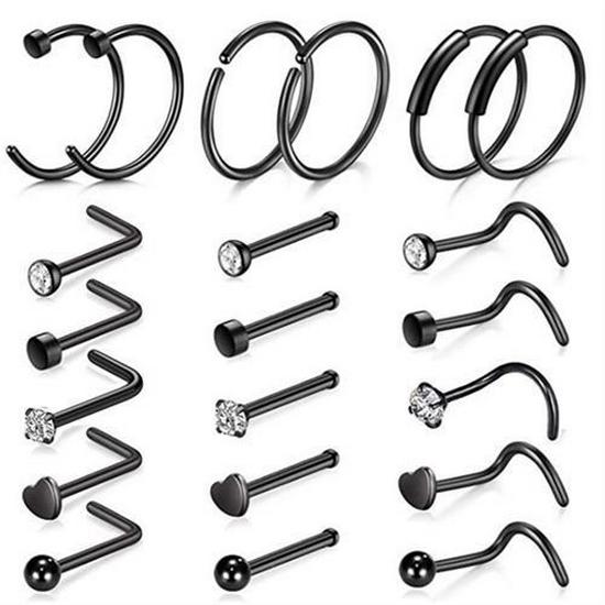 21-Piece Stainless Steel Nose & Lip Piercing Jewelry Set