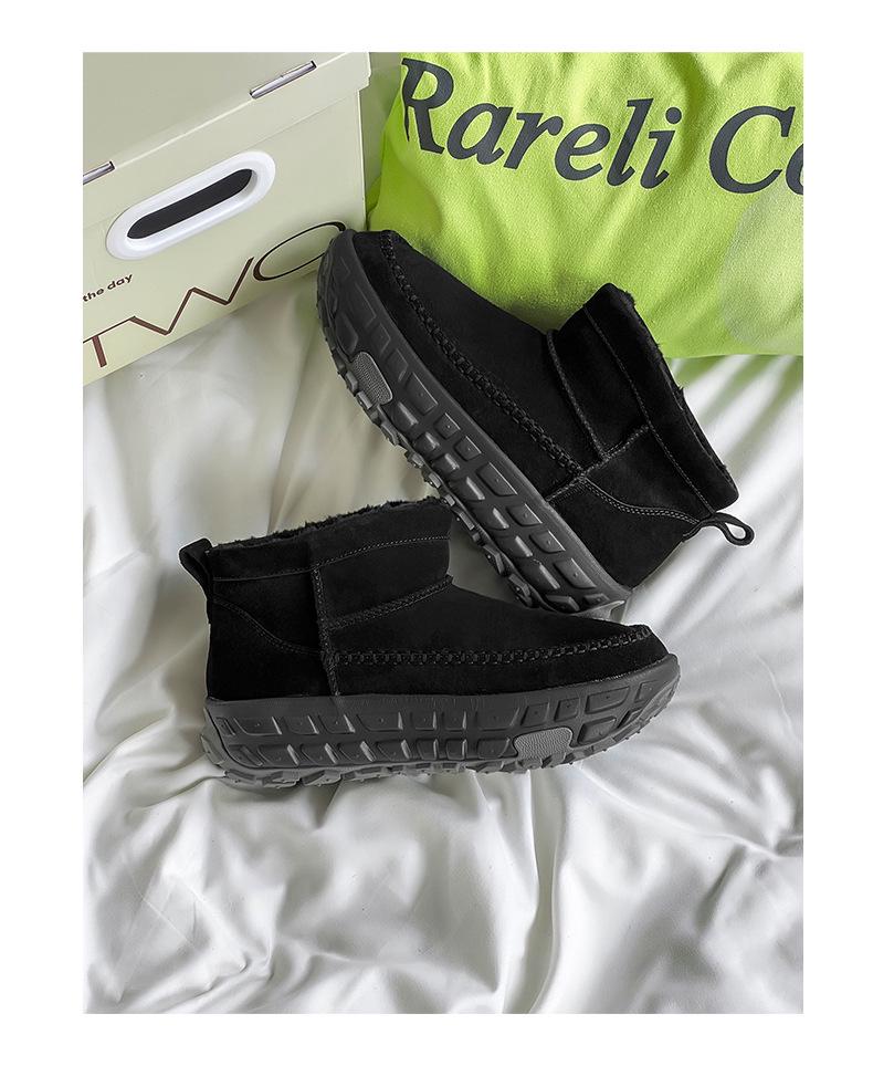 3336 Retro British-Style Snow Boots: Thick Sole, Heightening Leather, Cotton-Lined for Autumn and Winter