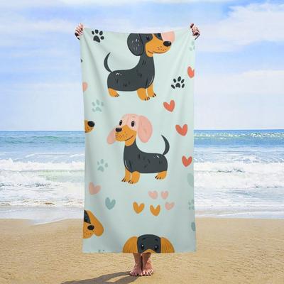 Cute Dogs Pattern Designed Large Towel Beach Towel Sport Towel, Super Absorbent, Quick-Dry, Sport Towel Bath, Fashionable Beach