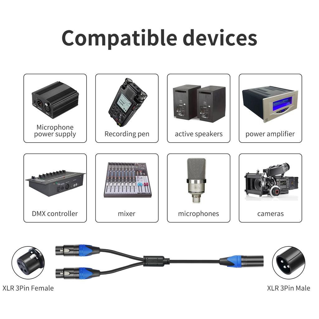 Reliable XLR Splitter Adapter Cable Cord Male To Double Female Connectors Adaptor Wire Y-Splitter 3Pin Microphone Line