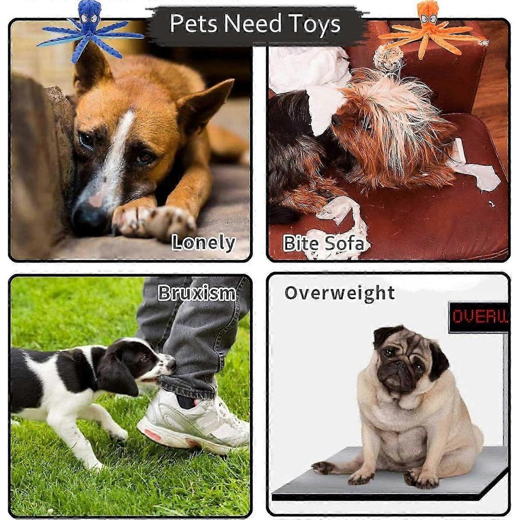 Squeaky Dog Interactive Orange Toy, No Stuffing Octopus Dog Chew Toy with Crinkle Paper, Suitable for Medium and Large