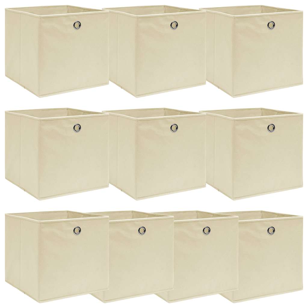 vidaXL Aufbewahrungsboxen 10 Stk. Creme 32x32x32 cm Stoff