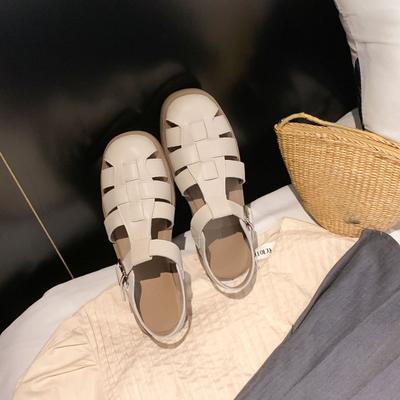 Retro Tkané Rímske Sandále Mäkká Podrážka Nika Hrubá Podrážka Nízky Podpätok Duté Topánky Prasačia Klietka Pravá Koža Dámske Topánky