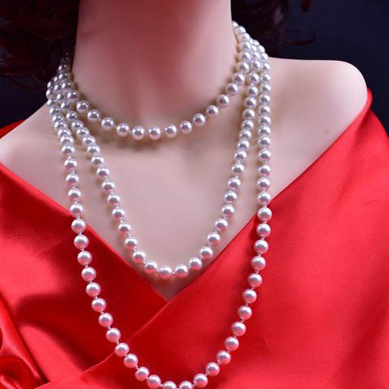 Glass Imitation Pearl Necklace Women's Simple Knotted Multi-layer Long Sweater Chain
