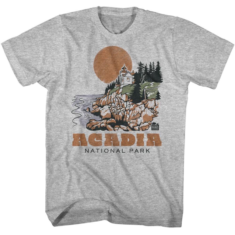 United States Acadia National Parks Drawn Mountain Lighthouse Men T Shirt M