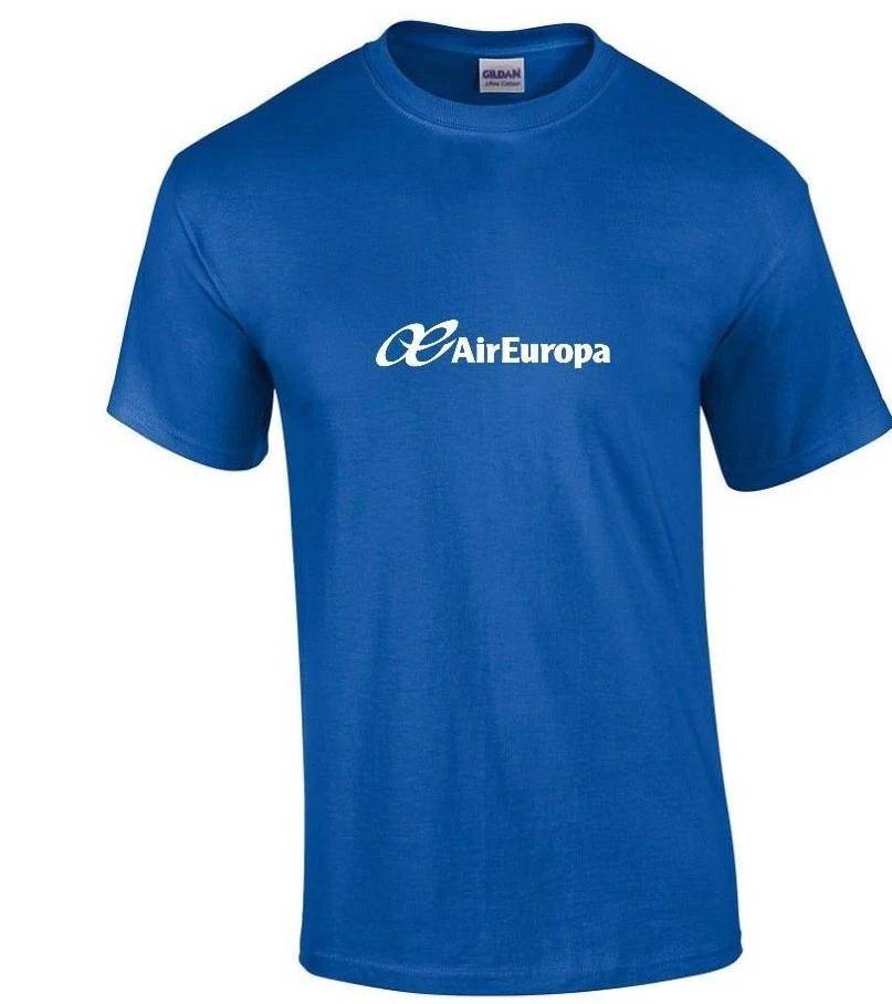 Air Europa White Logo Spain Spanish Airline Aviation Royal Blue Cotton T-Shirt S