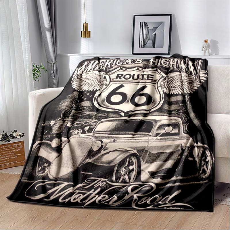 HD Vintage Route 66 Americká Historická Mateřská Silnice Tištěnádeka Domácí Extra Velká Měkká Potah na Rozkládací Pohovku Cestovnídeka Dárek