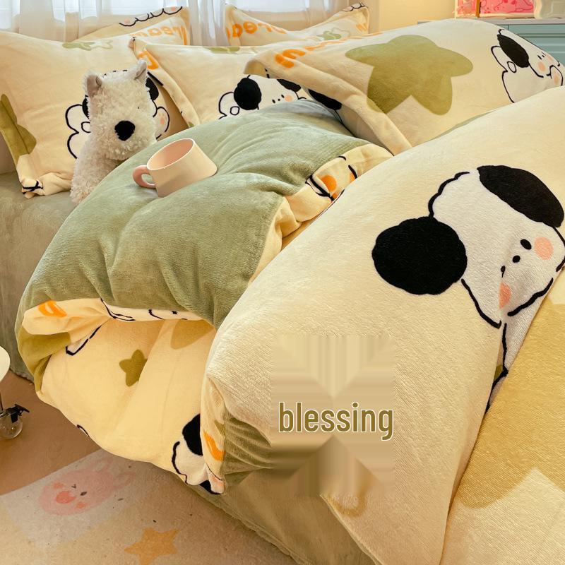 Women's Plush Velvet Fleece Bedding Set: Flannel Duvet Cover and Sheets