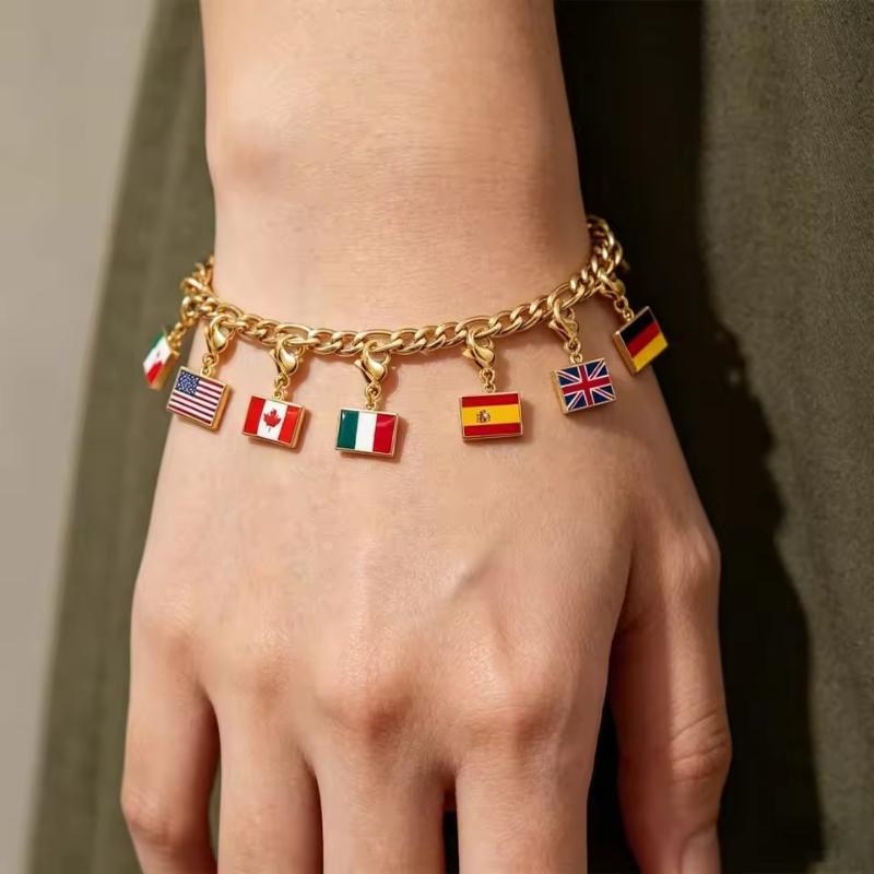 Diy Small National Country Flag Charms Bracelet For Woman Men Personalized Stainless Steel Football Fans Gift Jewelry