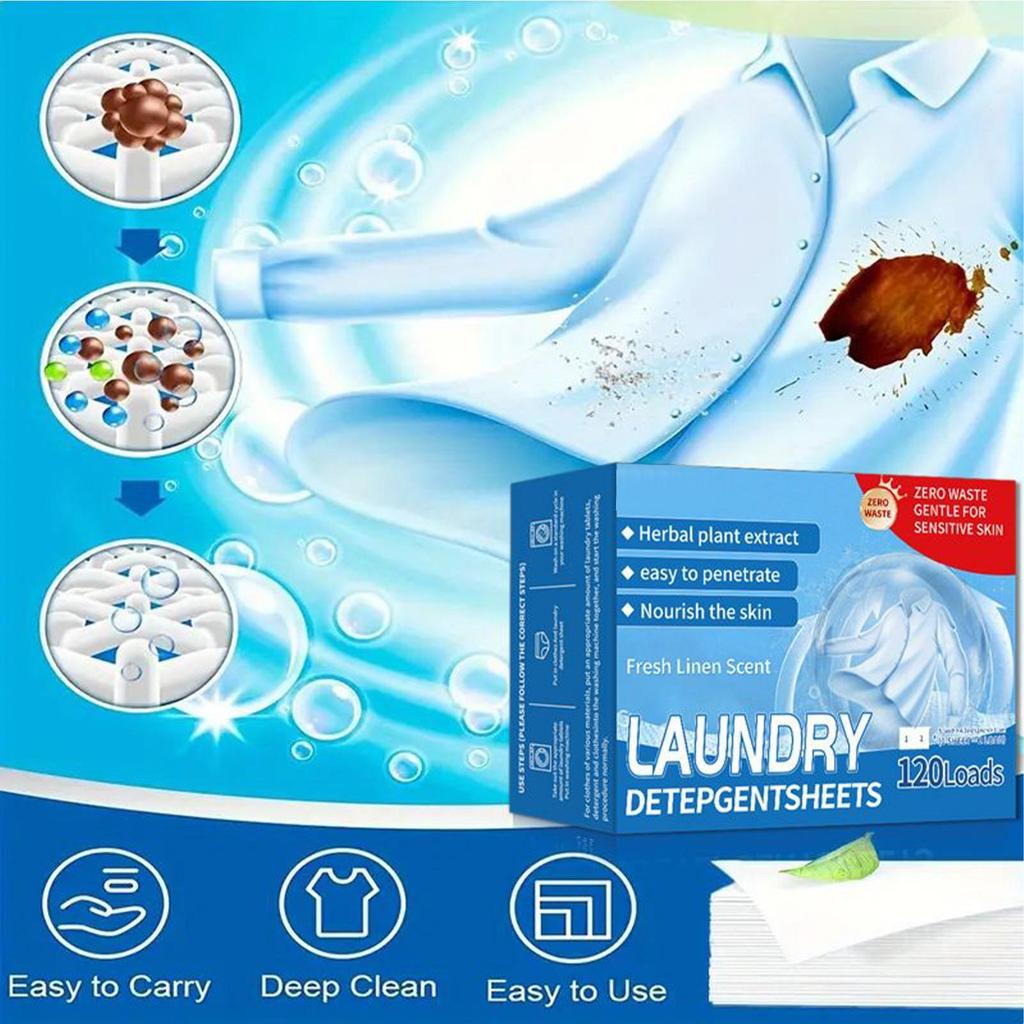 Washer Sheets Detergent 120 Loads Washing Machine Detergent Sheets Fresh Scent Cleaning Paper For Cruise Adventure RV Life