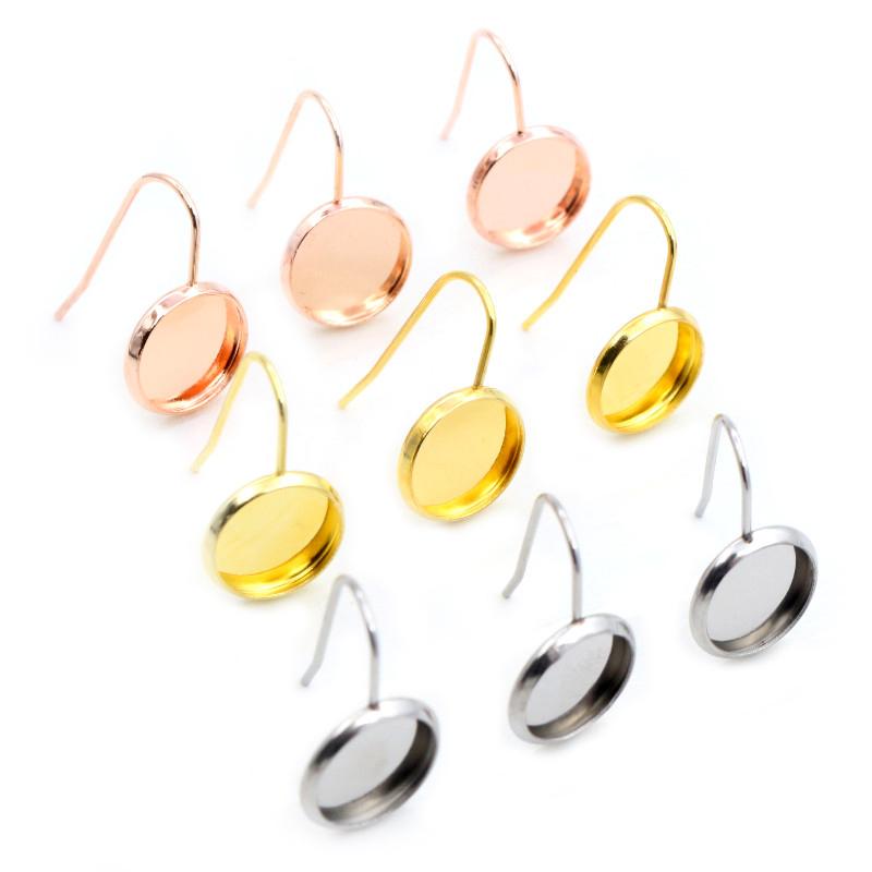 10pcs 8 10 12mm Stainless Steel Black Color Earring Studs Earrings Blank Base Fit 8-12mm Glass Cabochons Buttons Earring Bezels