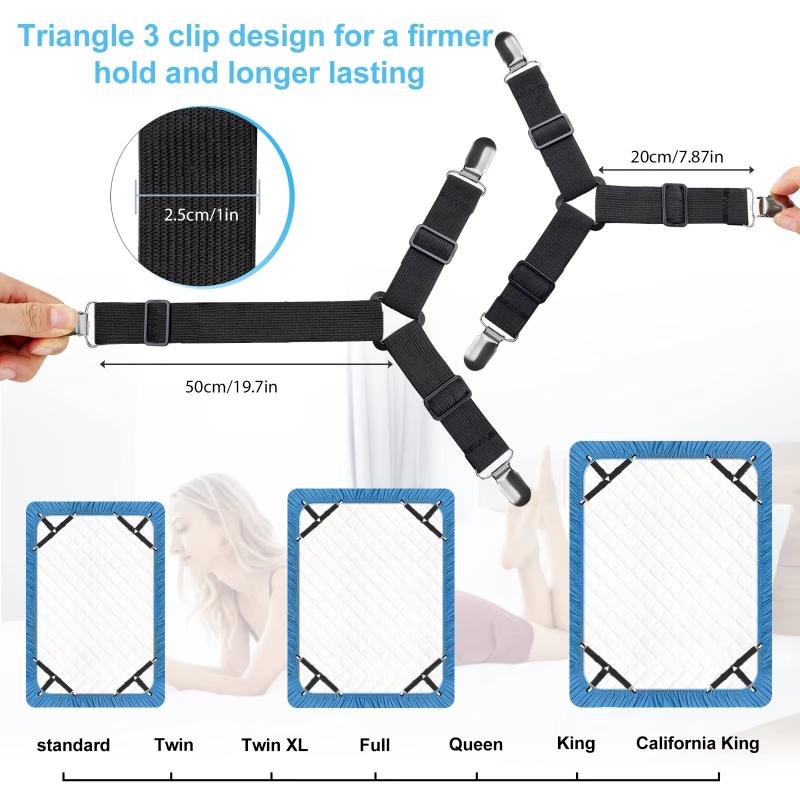 2/4PC Adjustable Elastic Bed Sheet Clips|Prevents Sliding and Movement|Ideal for Beds,Sofas,and Tablecloths, Bedding Accessories