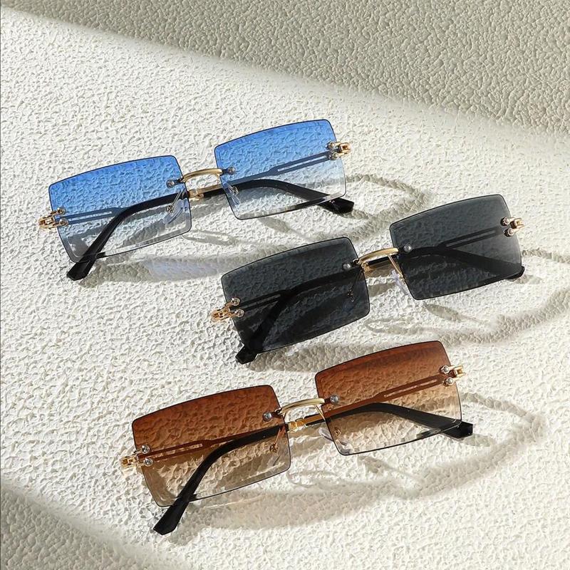 3pcs Men's Luxurious Frameless Rectangle Sunglasses Classic Fashion Eyewear For Daily Life And Outdoor Travel Beach
