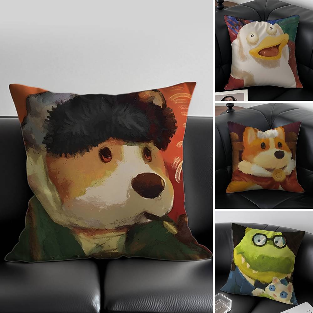 Cartoon Character P-Party Animals Pillow Case Anti-dustmite Pillowcase Invisible Zipper Silky Short Plush Sofa Cushion Cover