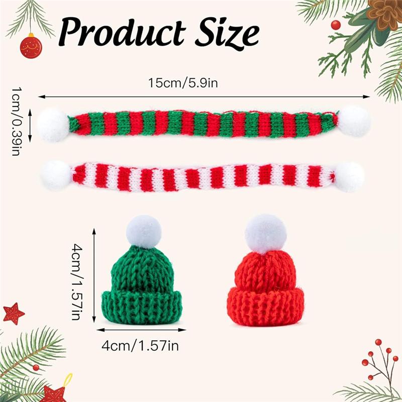 A84E-Mini Christmas Knit Hat And Scarf Kit-40 Pieces For Crafts, Tiny Santa Cap And Scarf Ornaments Included