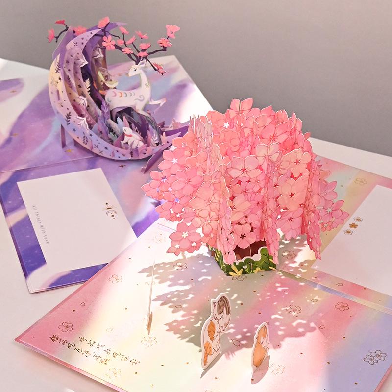 Moonlit Deer Resting 3D Greeting Card - Christmas, Birthday, & Special Occasion Ins Style Creative Card