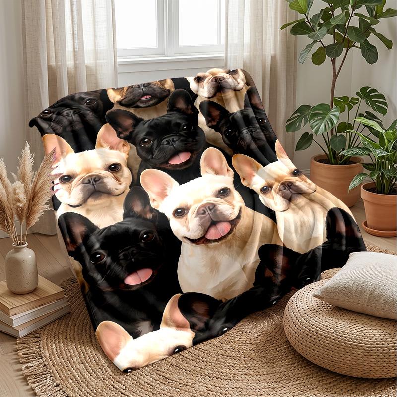 Group of Cartoon Dogs Theme Blanket Lightweight Warm Flannel Blanket Decorative Throw Blanket for Home Decoration
