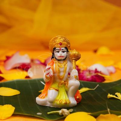 Hanuman Ji Murti Błogosławiący z Gadą Siedzący Pan Balaji Bajrangbali Sankat Mochan Bhagwan Idol do Świątyni Deska Rozdzielcza Samochodu Dekoracja Domu