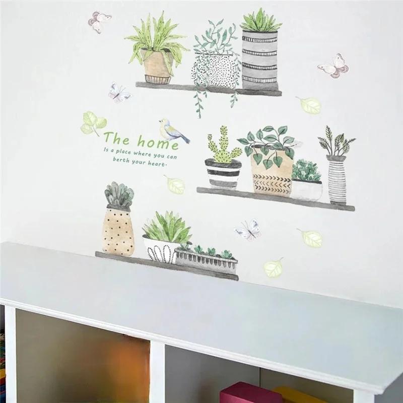 Garden Plant Bonsai Flower Butterfly Wall Stickers Home Decor Living Room Kitchen Pvc Wall Decals Diy Mural Art Decoration