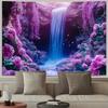 Large Waterfall Tapestry Floral Wallpaper Pink Purple Forest Nature Wall Decor Hanging Art Print Bedroom Bathroom