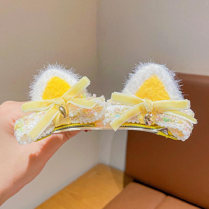 Cute Baby Cat Ear Bow Hair Clips - Winter New Plush 3D Hair Accessories for Kids, Soft & Gentle on Hair, Adorable Bangs Clips