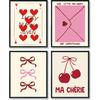 ULEGIE Trendy Coquette Bow Valentines Day Decorations Wall Art Prints Set of 4, Valentines Day Decor, Preppy Room Decor Aesthetic, Pink Bow Cherry