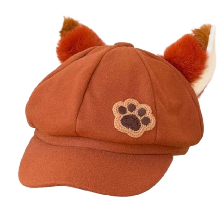 

Cartoon Character Beret Cap for Adult Teens with Long Ears Soft Breathable Octagonal Hat for Winter Autumn Daily Wear