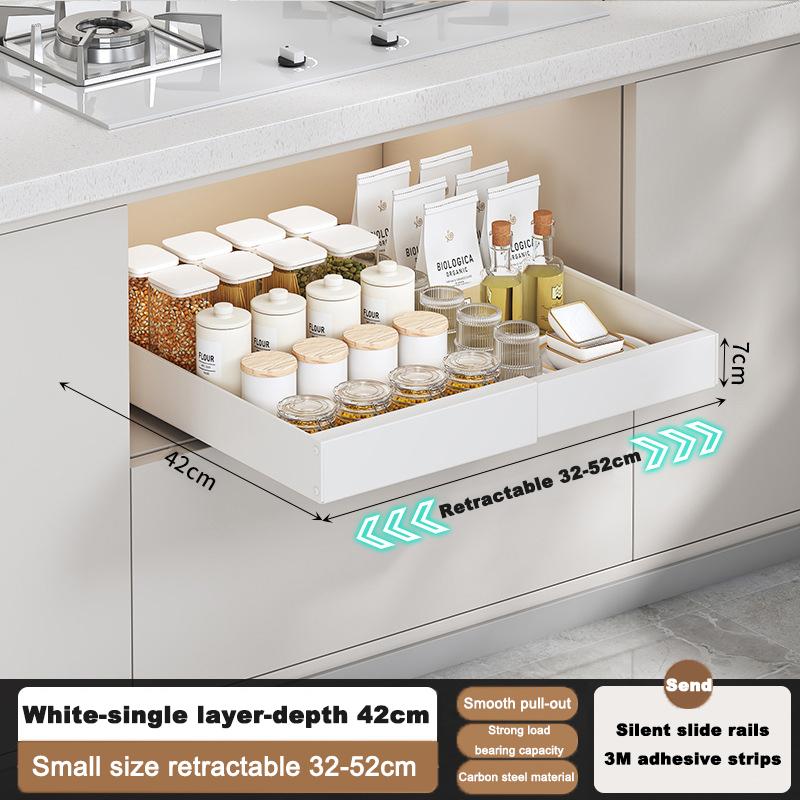 

Выдвижной органайзер-лоток Кухонная полка для хранения Шкаф Расширяемый Под раковину Ящики для специй Бесшумные направляющие Выдвижной стиль Полка для мисок и тарелок