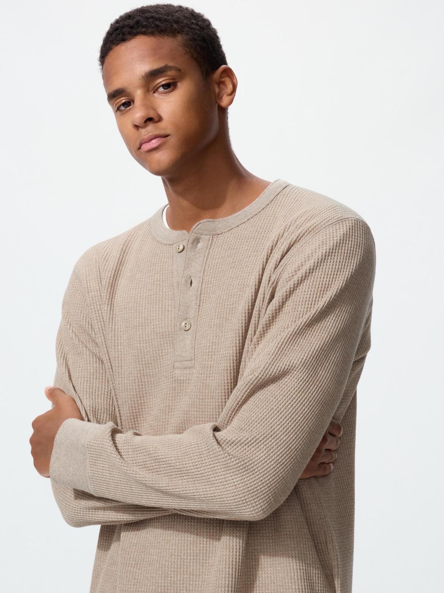 

Uniqlo Япония Вафельная футболка с воротником-поло с длинным рукавом 32 BEIGE/3XL