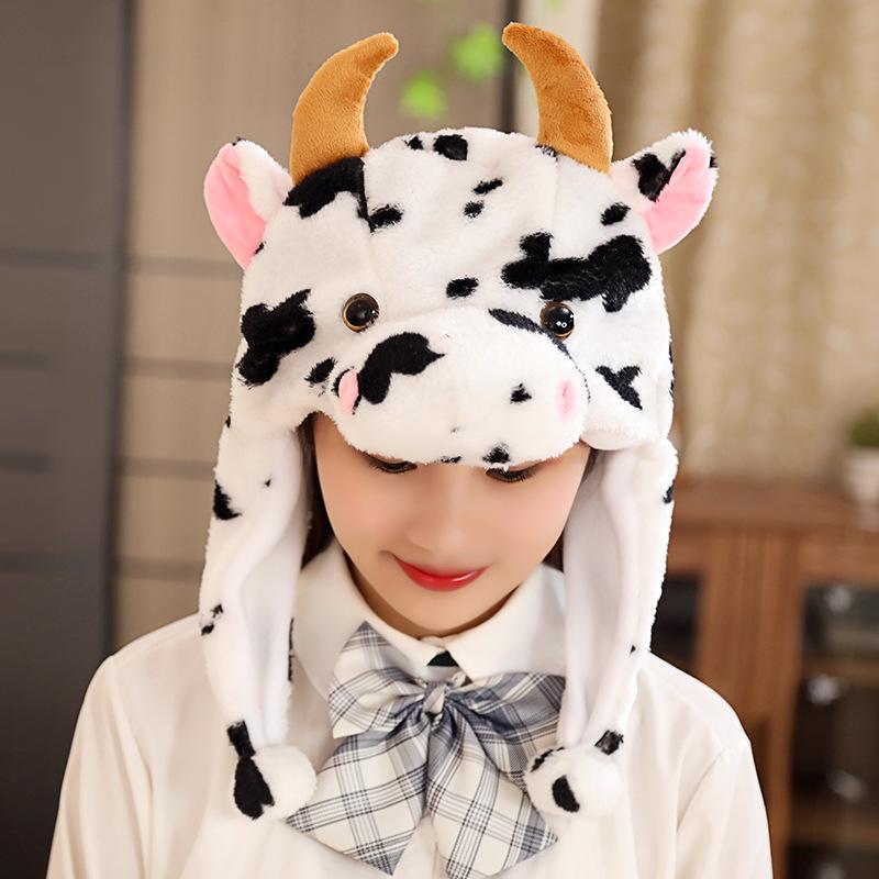 Autumn/Winter Cow Mascot Hat with Scarf & Gloves - Cute 3-in-1 Ear Hat