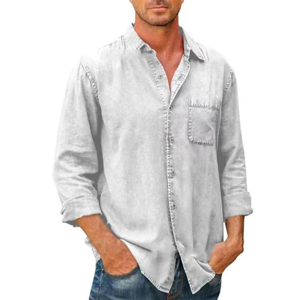 Men's Long Sleeves Pocket Single- Buckle Flip Collar Shirt