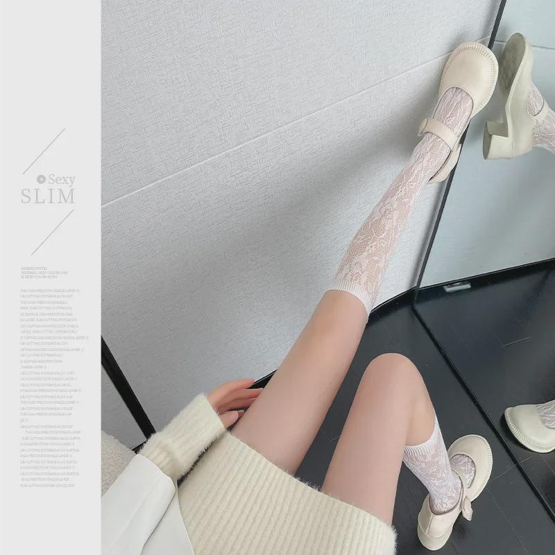 Women's Summer White Lace Lolita Calf Socks - Mid-Tube Pile Style