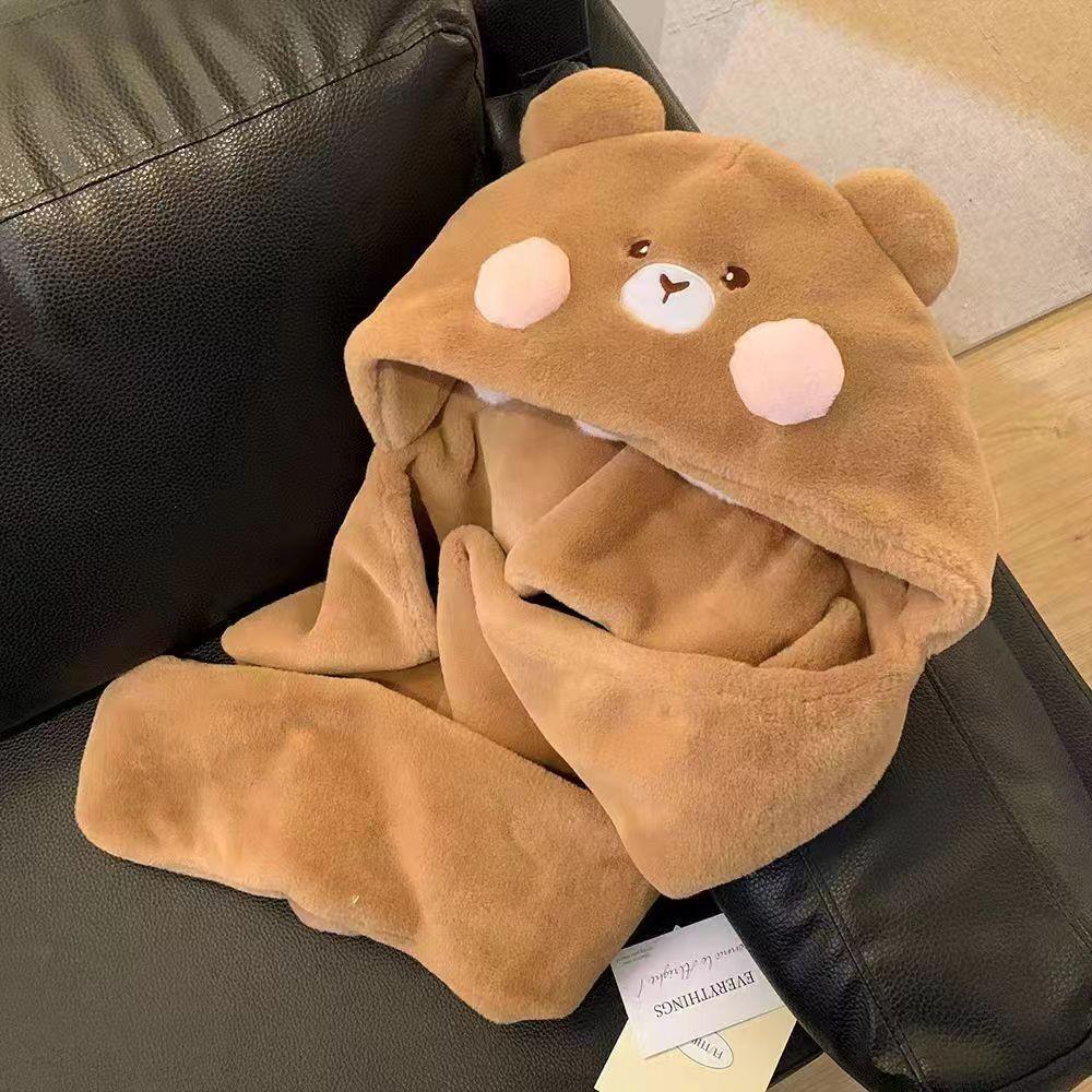 Cute Blusher Bear Scarf Soft Plush Bear Hat Gloves Cartoon Winter